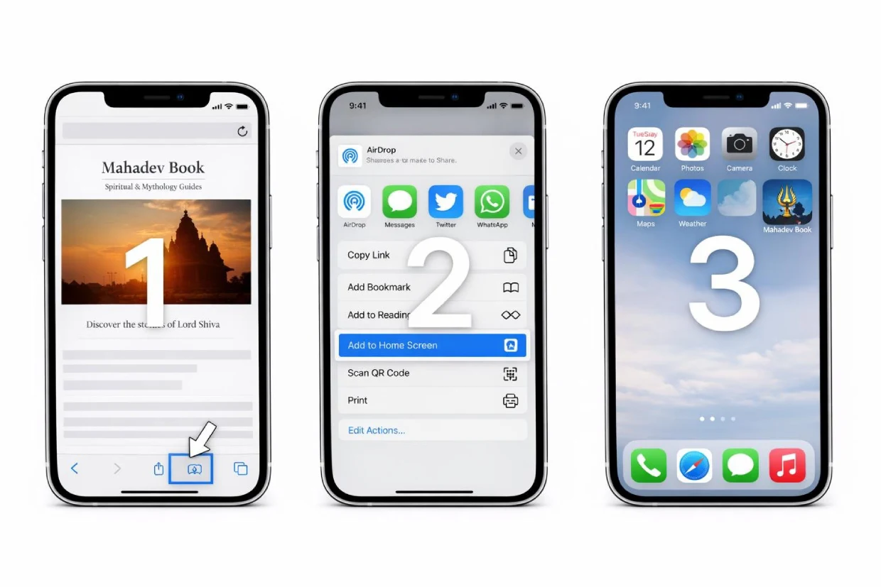 Step by step guide to adding Mahadev Book app to iPhone home screen